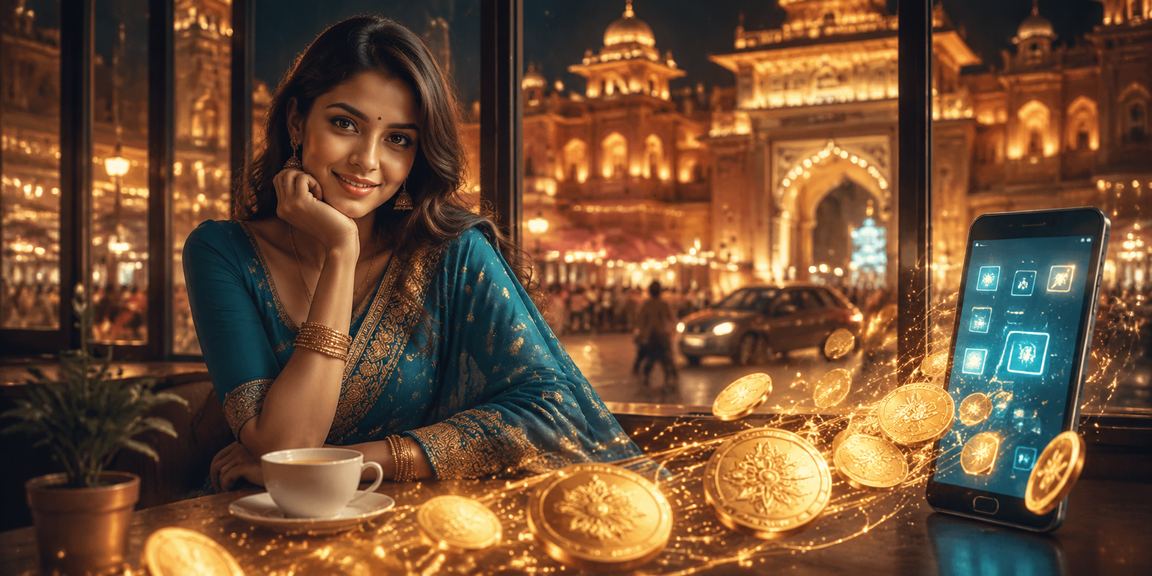 Indian woman using mobile payment app while dressed in traditional saree