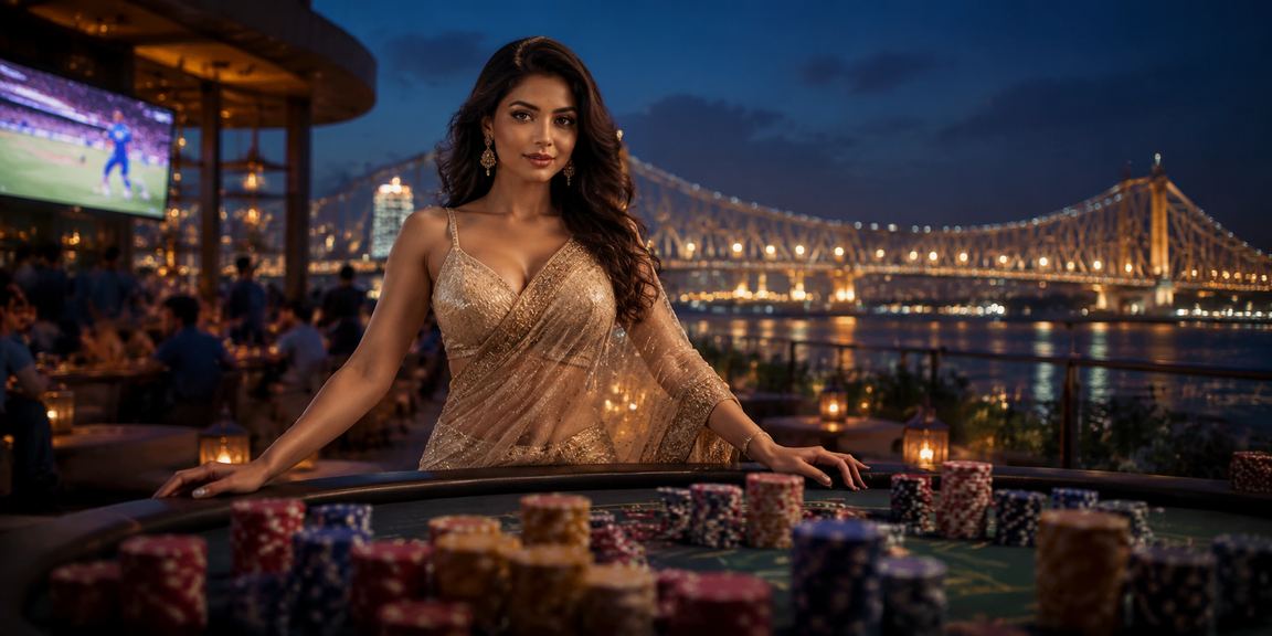 Kolkata Howrah Bridge with cricket and online betting theme